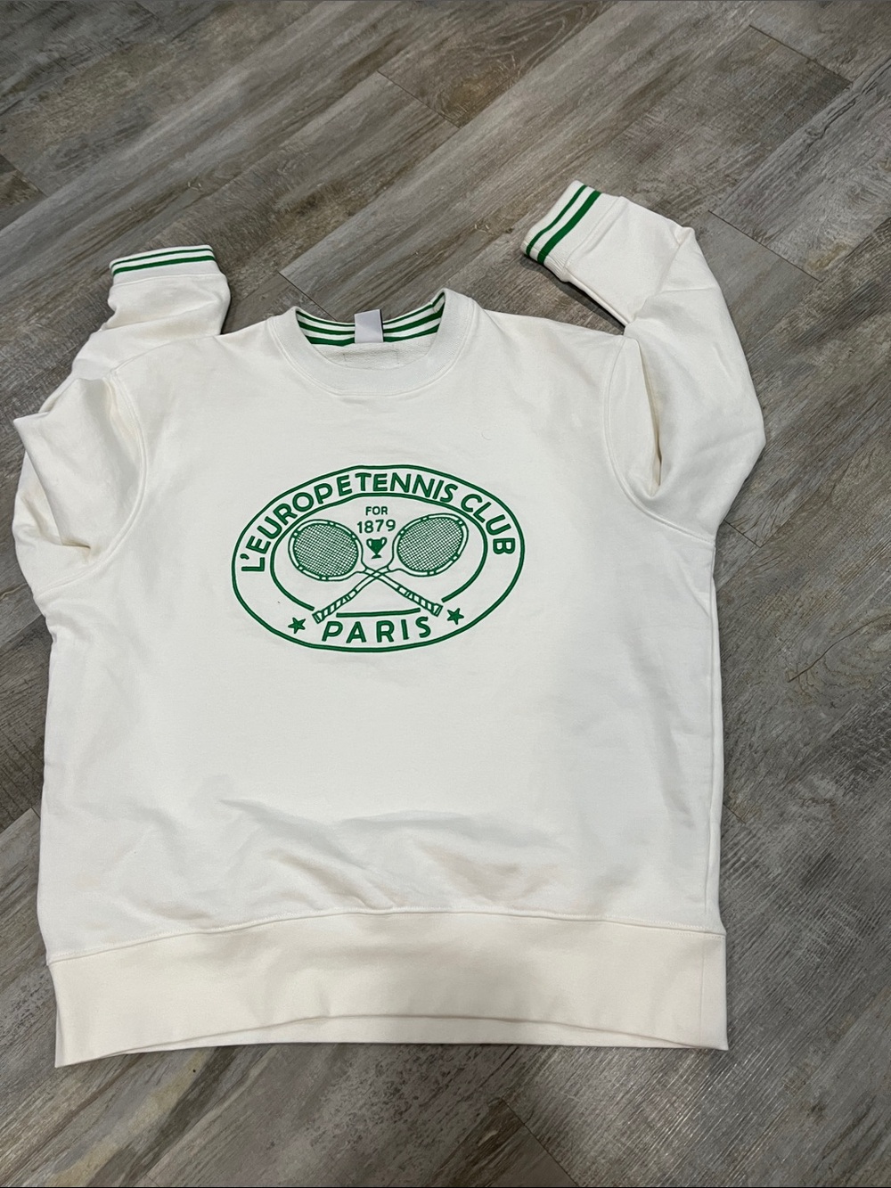 Zara Paris Crewneck Sweater in White with Green Logo large